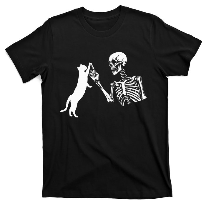 Skeleton Hand Playing Cat Funny Halloween Costume Skull T-Shirt