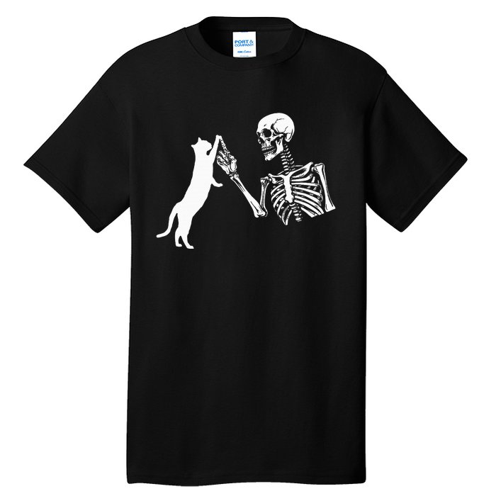 Skeleton Hand Playing Cat Funny Halloween Costume Skull Tall T-Shirt