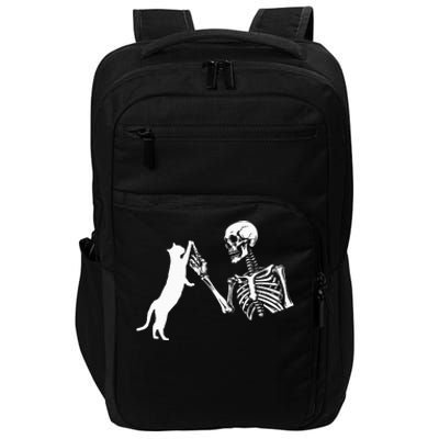 Skeleton Hand Playing Cat Funny Halloween Costume Skull Impact Tech Backpack