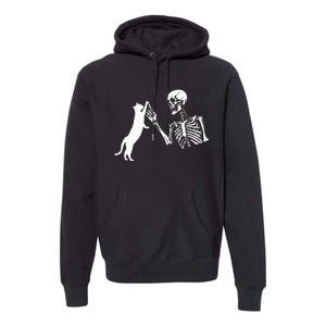 Skeleton Hand Playing Cat Funny Halloween Costume Skull Premium Hoodie