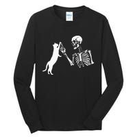 Skeleton Hand Playing Cat Funny Halloween Costume Skull Tall Long Sleeve T-Shirt