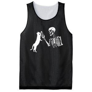 Skeleton Hand Playing Cat Funny Halloween Costume Skull Mesh Reversible Basketball Jersey Tank