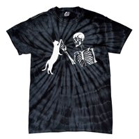 Skeleton Hand Playing Cat Funny Halloween Costume Skull Tie-Dye T-Shirt