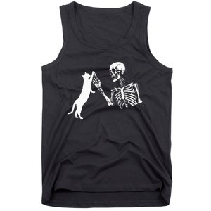 Skeleton Hand Playing Cat Funny Halloween Costume Skull Tank Top