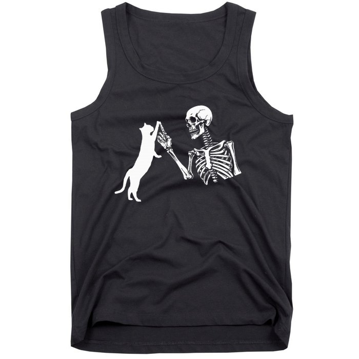 Skeleton Hand Playing Cat Funny Halloween Costume Skull Tank Top