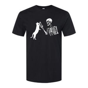 Skeleton Hand Playing Cat Funny Halloween Costume Skull Softstyle CVC T-Shirt