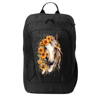 Sunflower Horse Portrait Cowgirl Equestrian Horseback Riding City Backpack