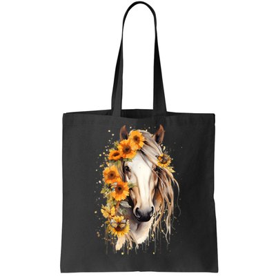 Sunflower Horse Portrait Cowgirl Equestrian Horseback Riding Tote Bag