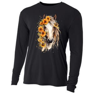 Sunflower Horse Portrait Cowgirl Equestrian Horseback Riding Cooling Performance Long Sleeve Crew