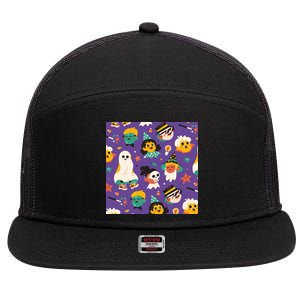 Spooky Halloween Pattern Cartoon 7 Panel Mesh Trucker Snapback Hat