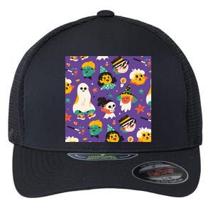 Spooky Halloween Pattern Cartoon Flexfit Unipanel Trucker Cap