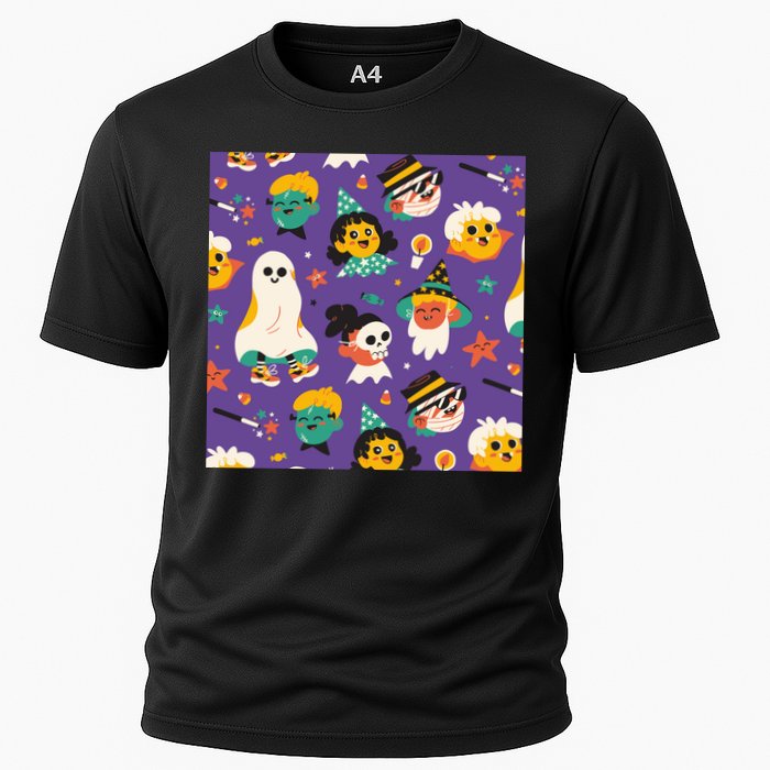 Spooky Halloween Pattern Cartoon Cooling Performance Crew T-Shirt