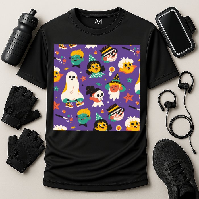 Spooky Halloween Pattern Cartoon Cooling Performance Crew T-Shirt