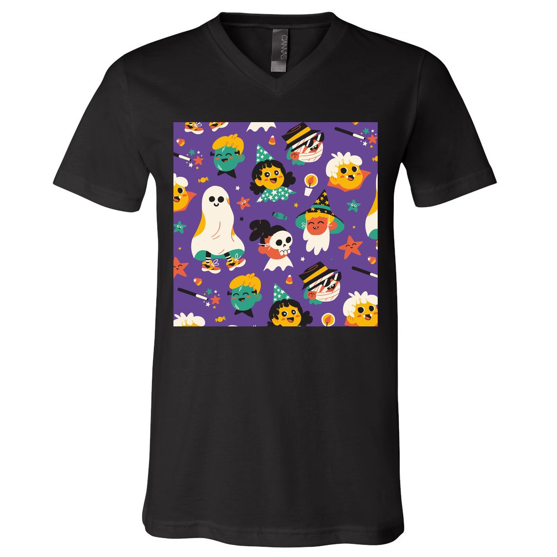 Spooky Halloween Pattern Cartoon V-Neck T-Shirt