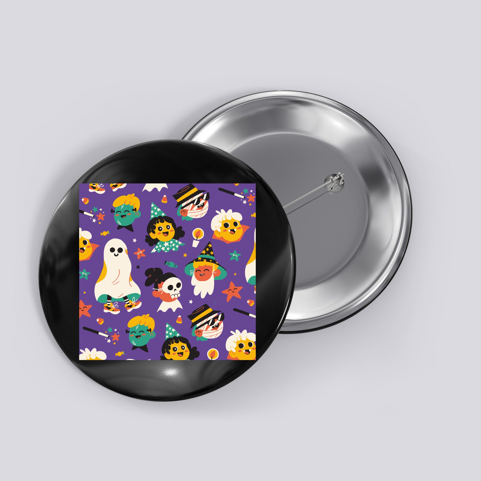 Spooky Halloween Pattern Cartoon Button