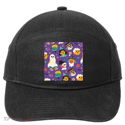 Spooky Halloween Pattern Cartoon 7-Panel Snapback Hat