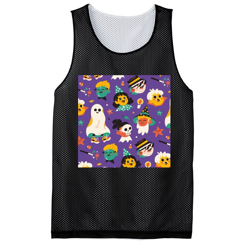 Spooky Halloween Pattern Cartoon Mesh Reversible Basketball Jersey Tank