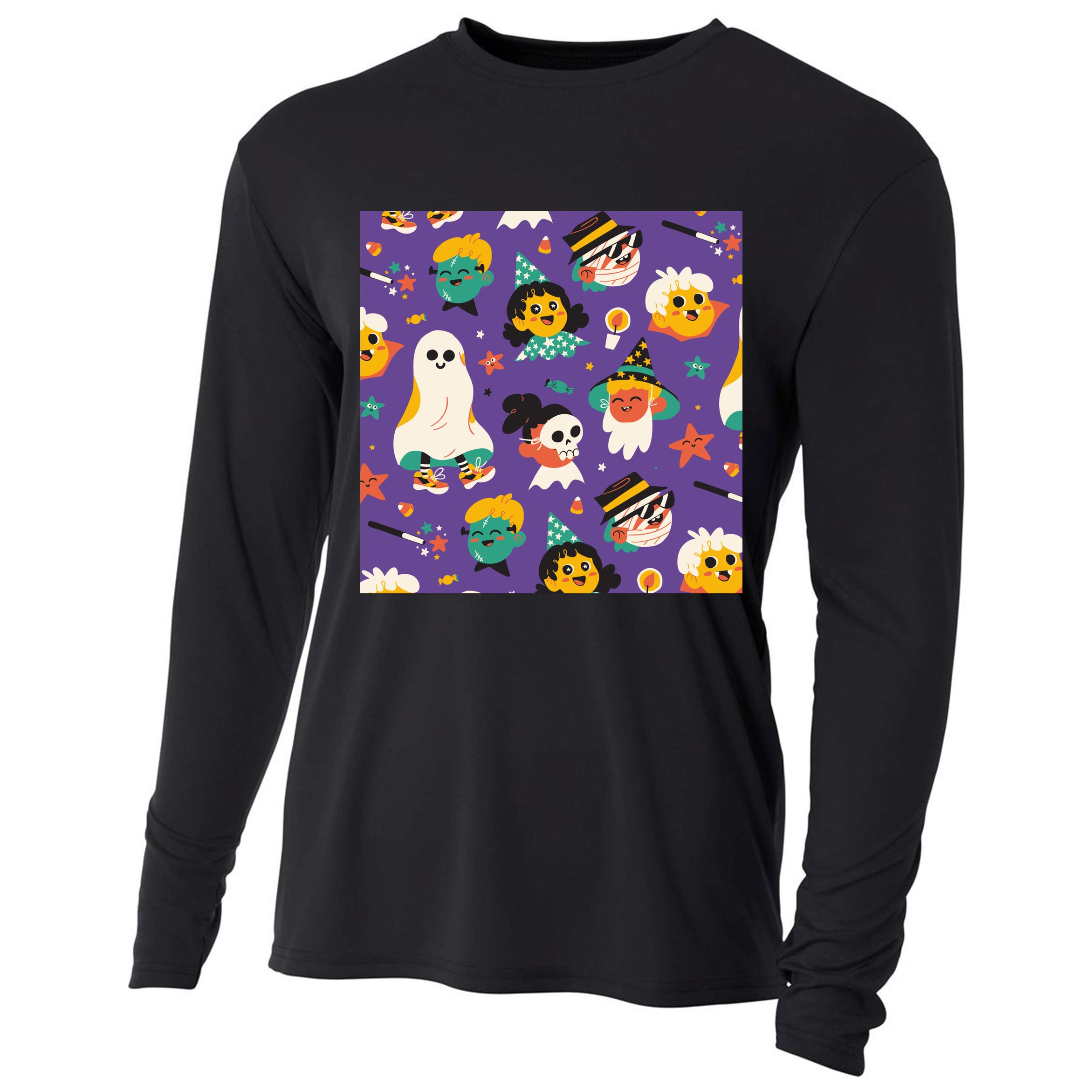 Spooky Halloween Pattern Cartoon Cooling Performance Long Sleeve Crew