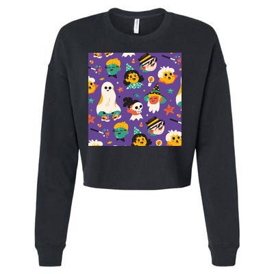 Spooky Halloween Pattern Cartoon Cropped Pullover Crew