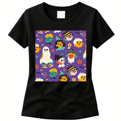 Spooky Halloween Pattern Cartoon Womens T-Shirt
