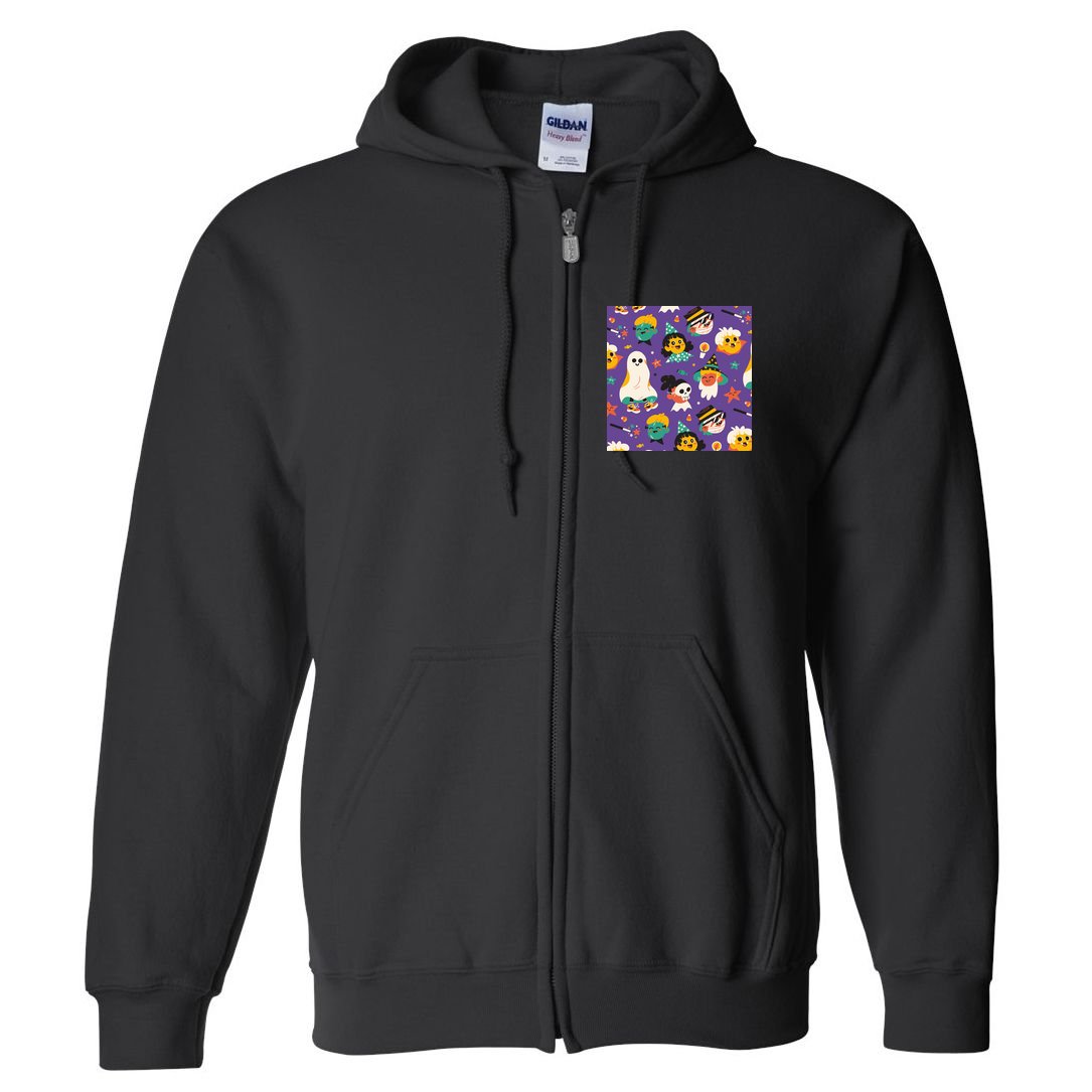 Spooky Halloween Pattern Cartoon Full Zip Hoodie