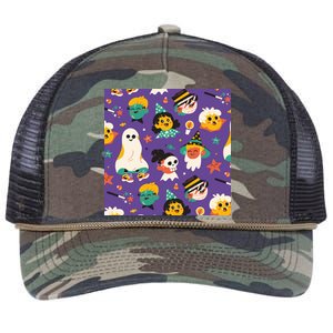 Spooky Halloween Pattern Cartoon Retro Rope Trucker Hat Cap