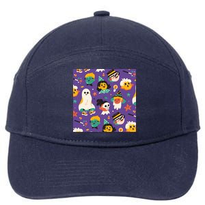 Spooky Halloween Pattern Cartoon 7-Panel Snapback Hat