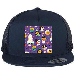 Spooky Halloween Pattern Cartoon Flat Bill Trucker Hat