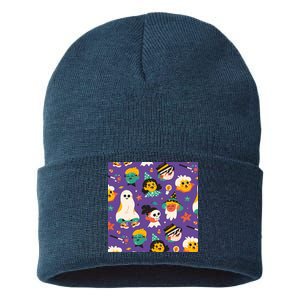 Spooky Halloween Pattern Cartoon Sustainable Knit Beanie