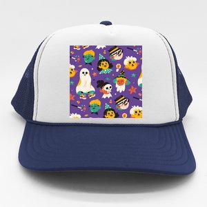 Spooky Halloween Pattern Cartoon Trucker Hat