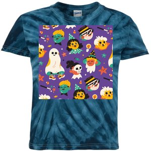 Spooky Halloween Pattern Cartoon Kids Tie-Dye T-Shirt