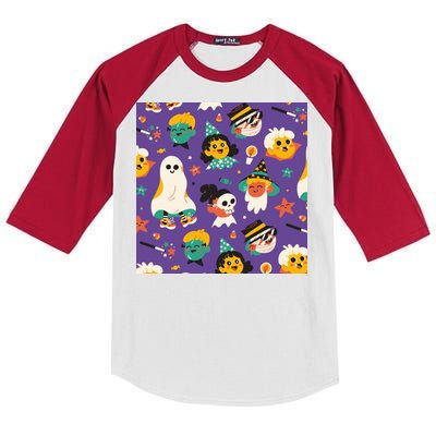 Spooky Halloween Pattern Cartoon Kids Colorblock Raglan Jersey