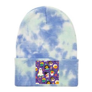 Spooky Halloween Pattern Cartoon Tie Dye 12in Knit Beanie