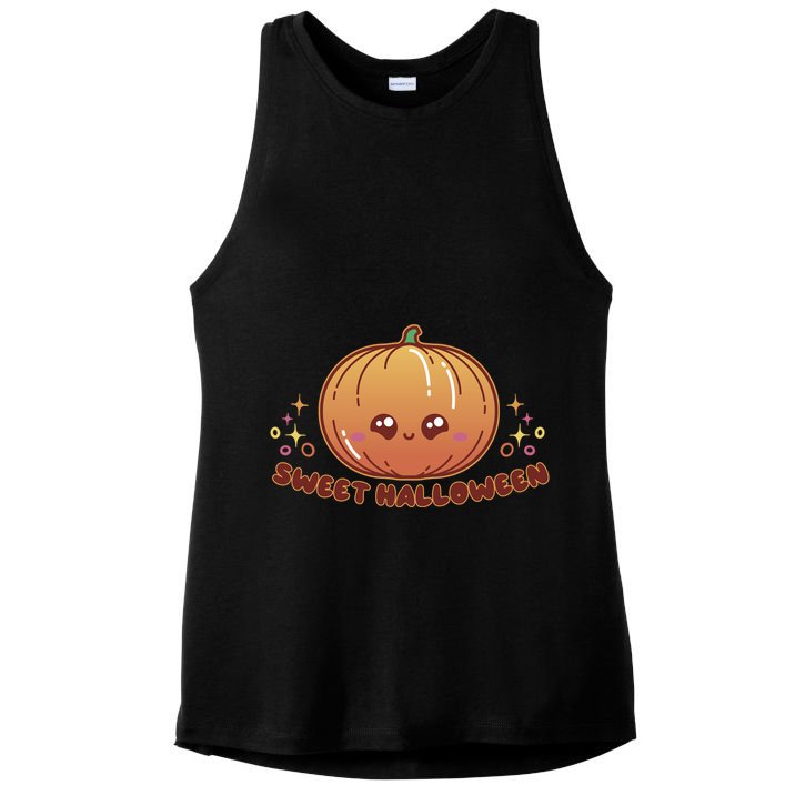 Sweet Halloween Pumpkin Ladies PosiCharge Tri-Blend Wicking Tank