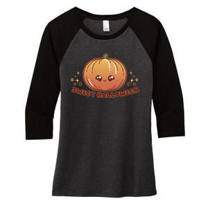 Sweet Halloween Pumpkin Women's Tri-Blend 3/4-Sleeve Raglan Shirt