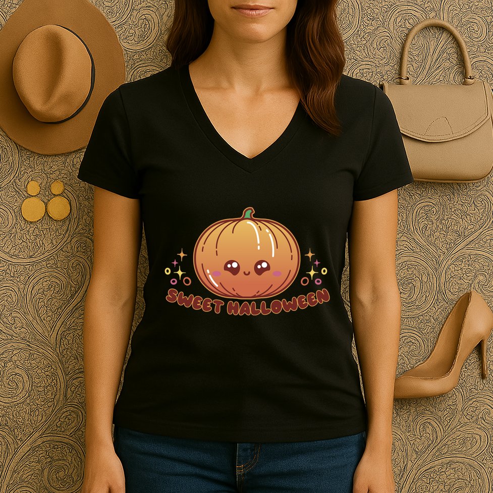 Sweet Halloween Pumpkin Women's V-Neck T-Shirt