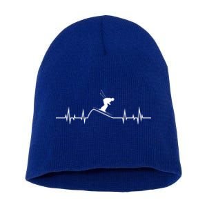 Skier Heartbeat Pulse Mountains Ski Sport Skiing Skiing Gift Short Acrylic Beanie