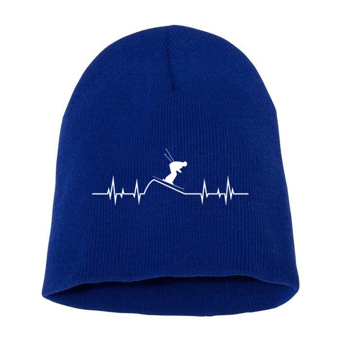 Skier Heartbeat Pulse Mountains Ski Sport Skiing Skiing Gift Short Acrylic Beanie