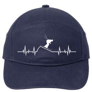 Skier Heartbeat Pulse Mountains Ski Sport Skiing Skiing Gift 7-Panel Snapback Hat