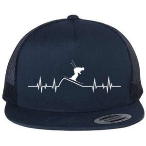 Skier Heartbeat Pulse Mountains Ski Sport Skiing Skiing Gift Flat Bill Trucker Hat