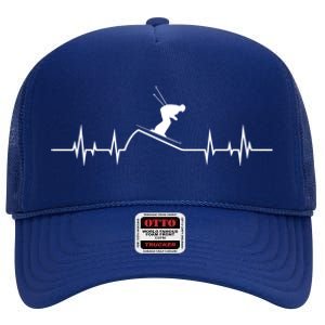 Skier Heartbeat Pulse Mountains Ski Sport Skiing Skiing Gift High Crown Mesh Back Trucker Hat