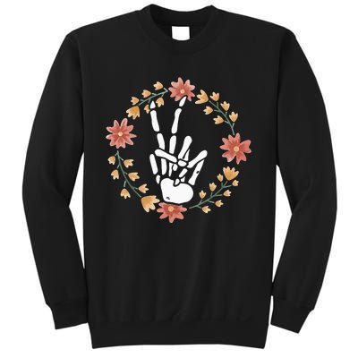 Skeleton Hand Peace Sign Bones Flowers Sweatshirt