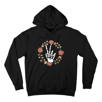 Skeleton Hand Peace Sign Bones Flowers Tall Hoodie