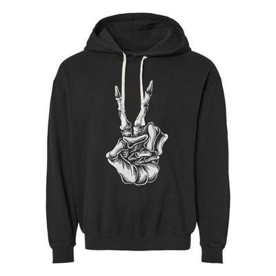 Skeleton Hand Peace Sign Bones Vintage Retro Peace Garment-Dyed Fleece Hoodie