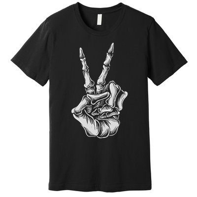 Skeleton Hand Peace Sign Bones Vintage Retro Peace Premium T-Shirt