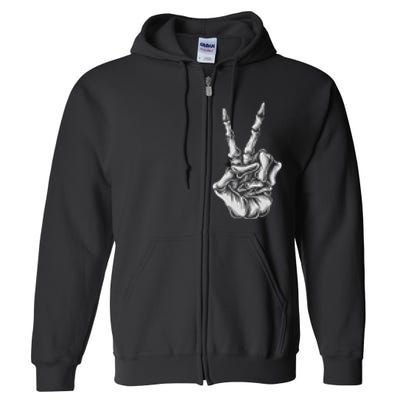 Skeleton Hand Peace Sign Bones Vintage Retro Peace Full Zip Hoodie