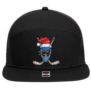 Santa Hockey Player Christmas holiday 2024 7 Panel Mesh Trucker Snapback Hat