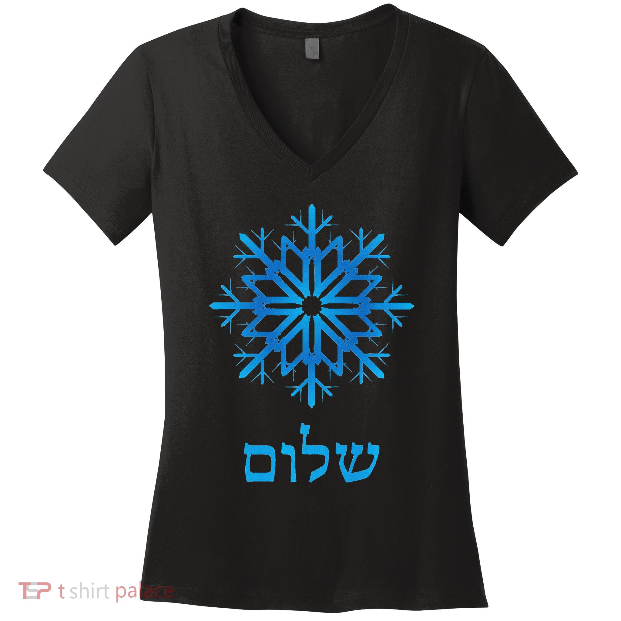 Shalom Hebrew Peace Snowflake Blue Hanukkah Gift Women's V-Neck T-Shirt