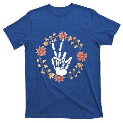 Skeleton Hand Peace Sign Bone Flowers Meaningful Gift T-Shirt