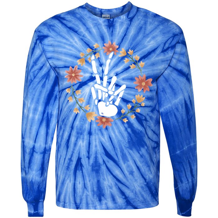 Skeleton Hand Peace Sign Bone Flowers Meaningful Gift Tie-Dye Long Sleeve Shirt